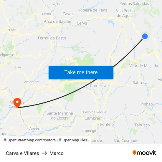 Carva e Vilares to Marco map