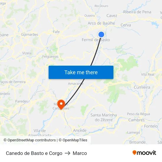 Canedo de Basto e Corgo to Marco map