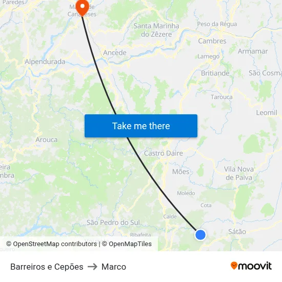 Barreiros e Cepões to Marco map