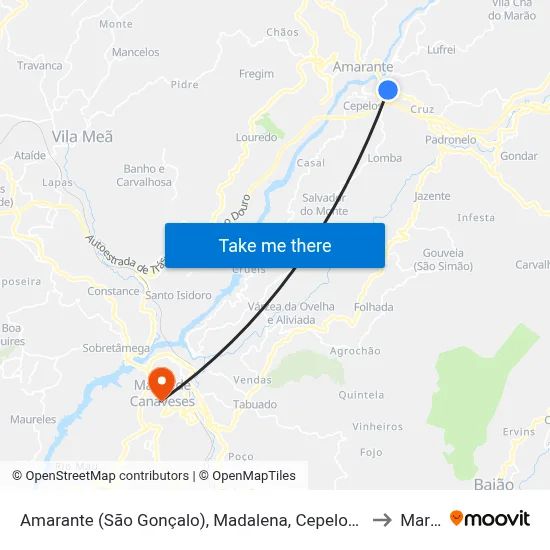 Amarante (São Gonçalo), Madalena, Cepelos e Gatão to Marco map