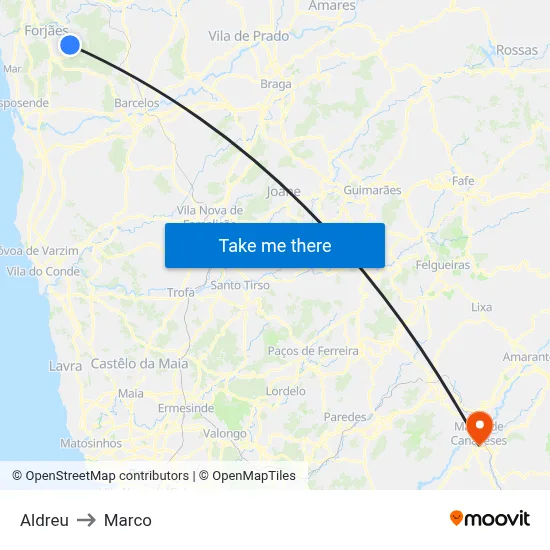 Aldreu to Marco map
