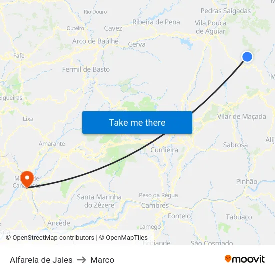 Alfarela de Jales to Marco map