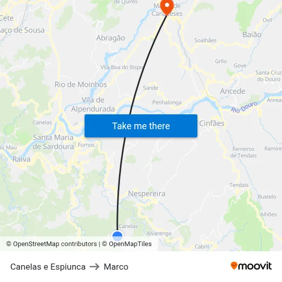 Canelas e Espiunca to Marco map