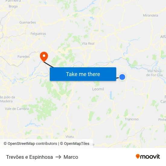 Trevões e Espinhosa to Marco map