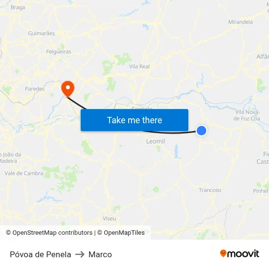 Póvoa de Penela to Marco map
