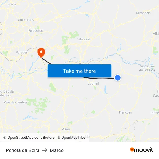 Penela da Beira to Marco map