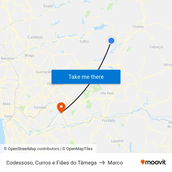 Codessoso, Curros e Fiães do Tâmega to Marco map