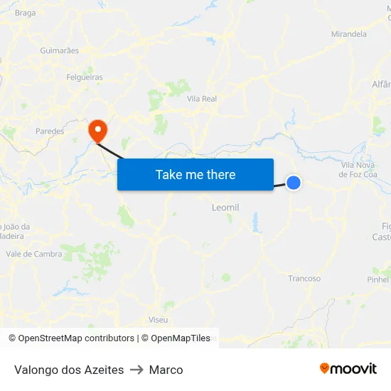 Valongo dos Azeites to Marco map