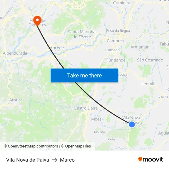 Vila Nova de Paiva to Marco map