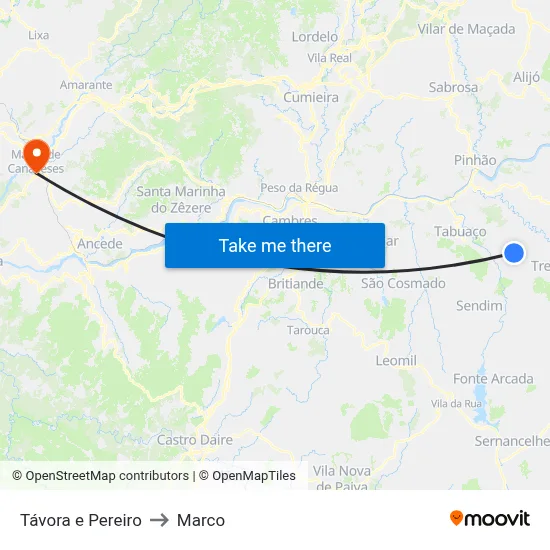 Távora e Pereiro to Marco map