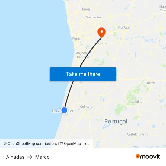 Alhadas to Marco map