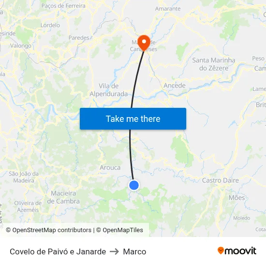 Covelo de Paivó e Janarde to Marco map