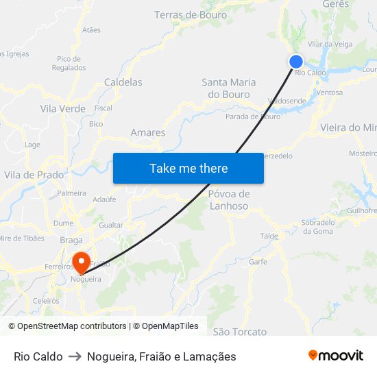 Rio Caldo to Nogueira, Fraião e Lamaçães map