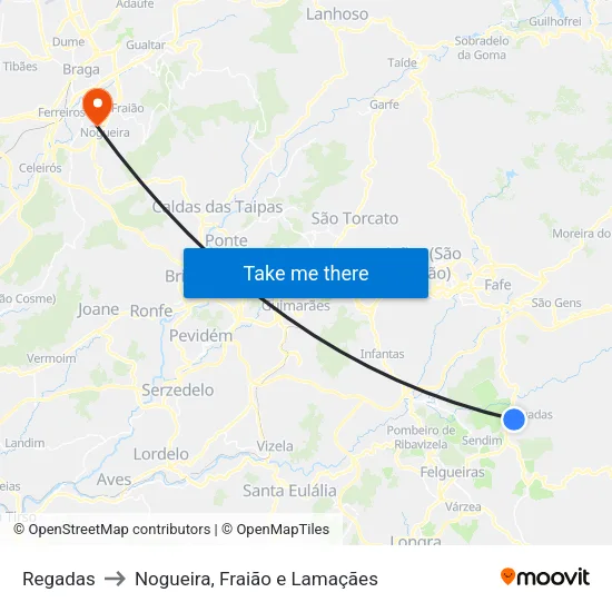 Regadas to Nogueira, Fraião e Lamaçães map
