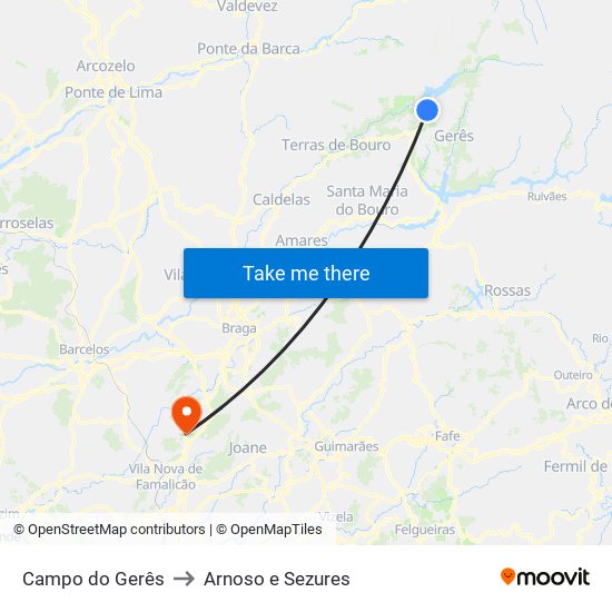 Campo do Gerês to Arnoso e Sezures map