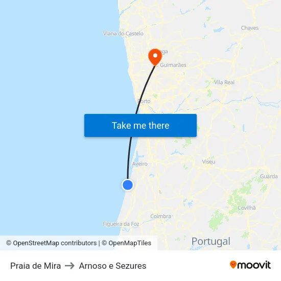 Praia de Mira to Arnoso e Sezures map