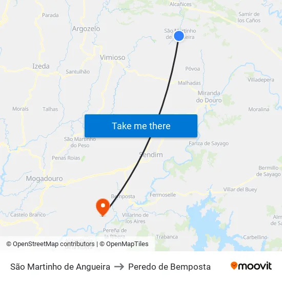 São Martinho de Angueira to Peredo de Bemposta map