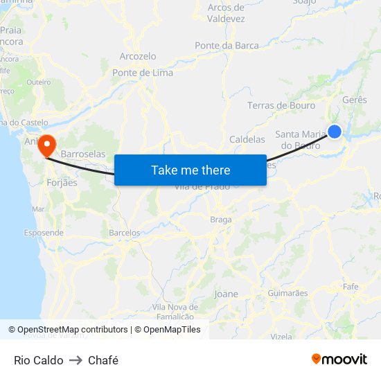 Rio Caldo to Chafé map