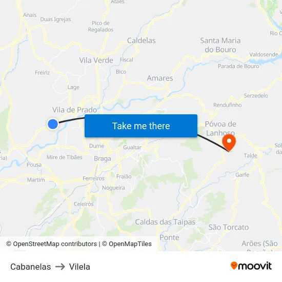 Cabanelas to Vilela map