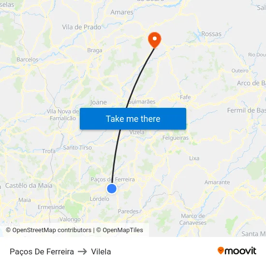 Paços De Ferreira to Vilela map