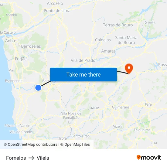 Fornelos to Vilela map