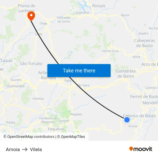 Arnoia to Vilela map