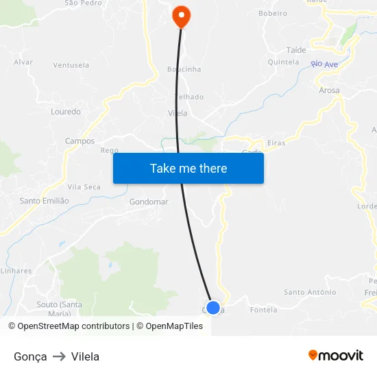 Gonça to Vilela map