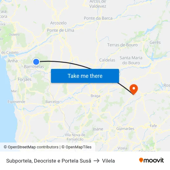 Subportela, Deocriste e Portela Susã to Vilela map