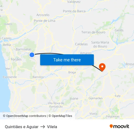 Quintiães e Aguiar to Vilela map