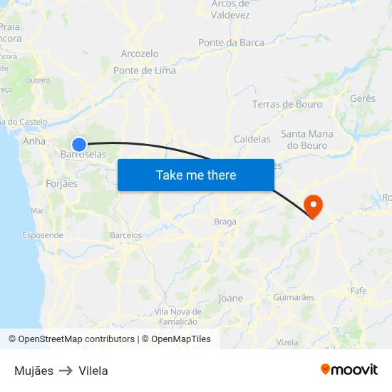 Mujães to Vilela map