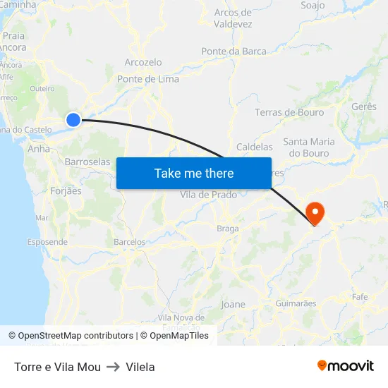 Torre e Vila Mou to Vilela map