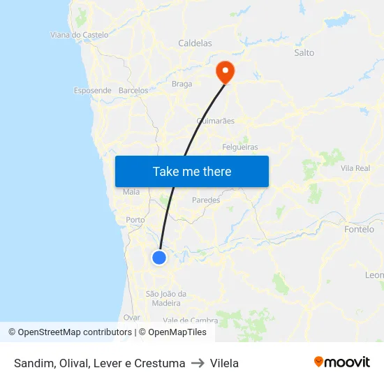 Sandim, Olival, Lever e Crestuma to Vilela map
