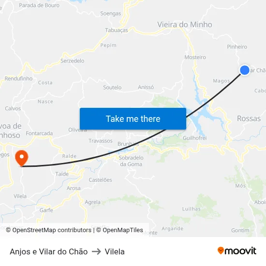 Anjos e Vilar do Chão to Vilela map
