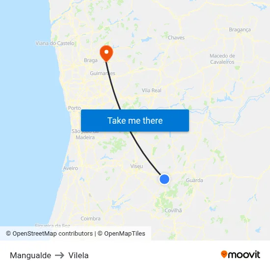 Mangualde to Vilela map