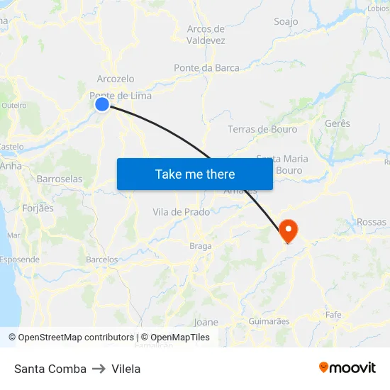 Santa Comba to Vilela map