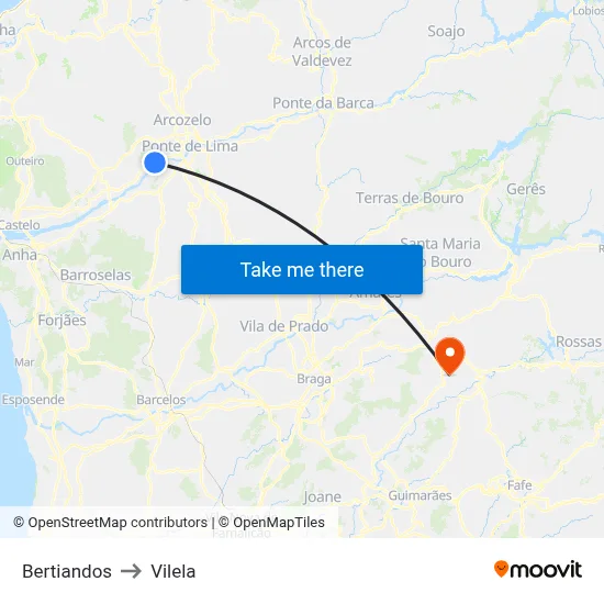 Bertiandos to Vilela map