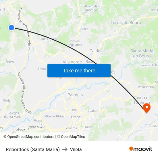 Rebordões (Santa Maria) to Vilela map
