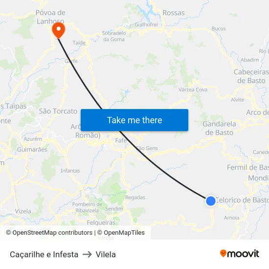 Caçarilhe e Infesta to Vilela map