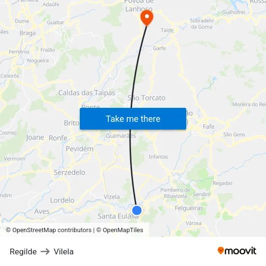 Regilde to Vilela map