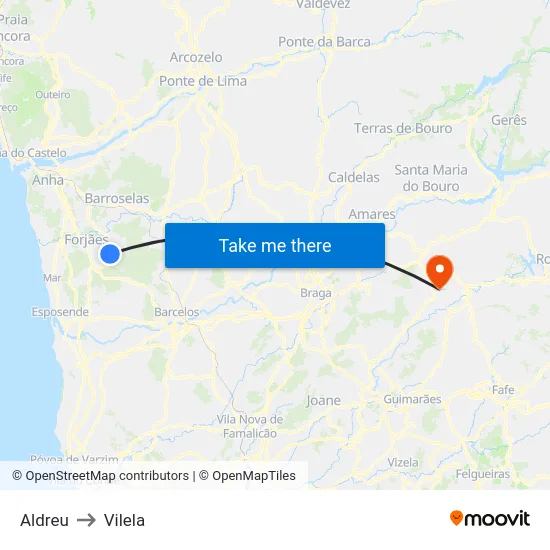 Aldreu to Vilela map