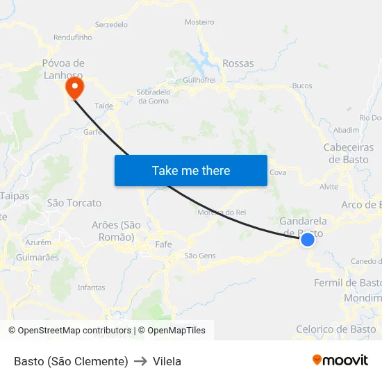 Basto (São Clemente) to Vilela map