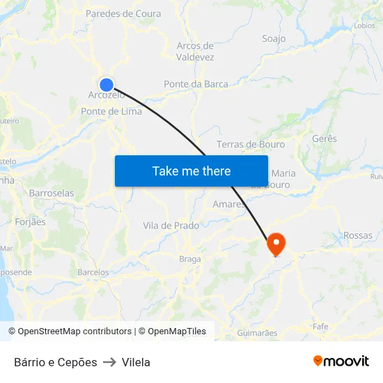 Bárrio e Cepões to Vilela map