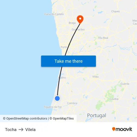 Tocha to Vilela map