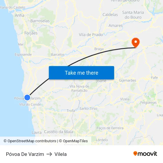 Póvoa De Varzim to Vilela map