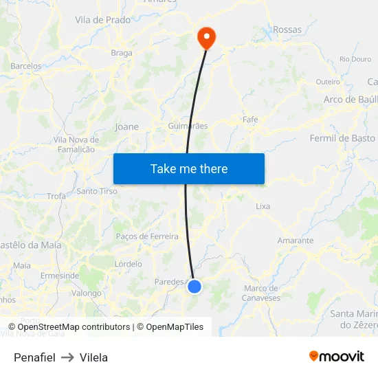Penafiel to Vilela map