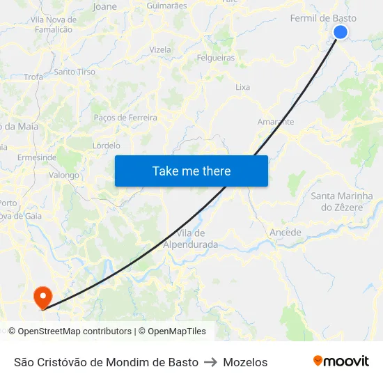 São Cristóvão de Mondim de Basto to Mozelos map