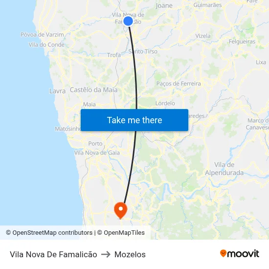Vila Nova De Famalicão to Mozelos map