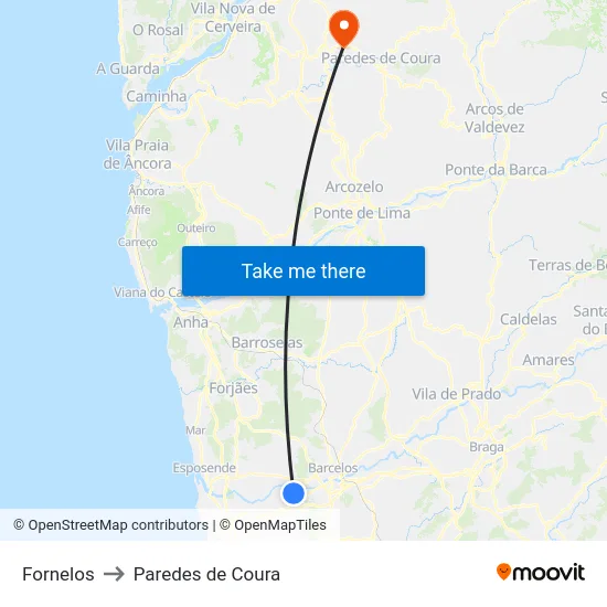 Fornelos to Paredes de Coura map