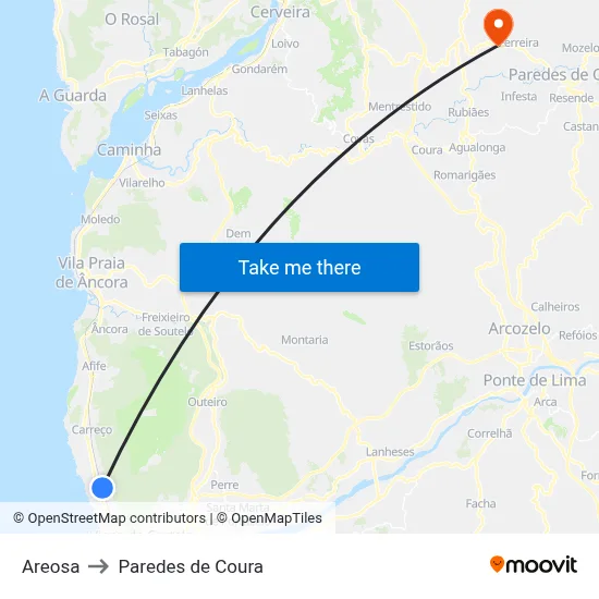 Areosa to Paredes de Coura map