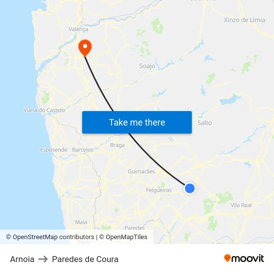 Arnoia to Paredes de Coura map